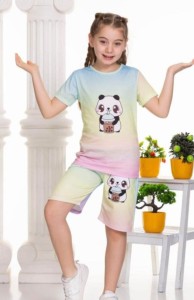 Komplet letni kolorowa, tęczowa panda